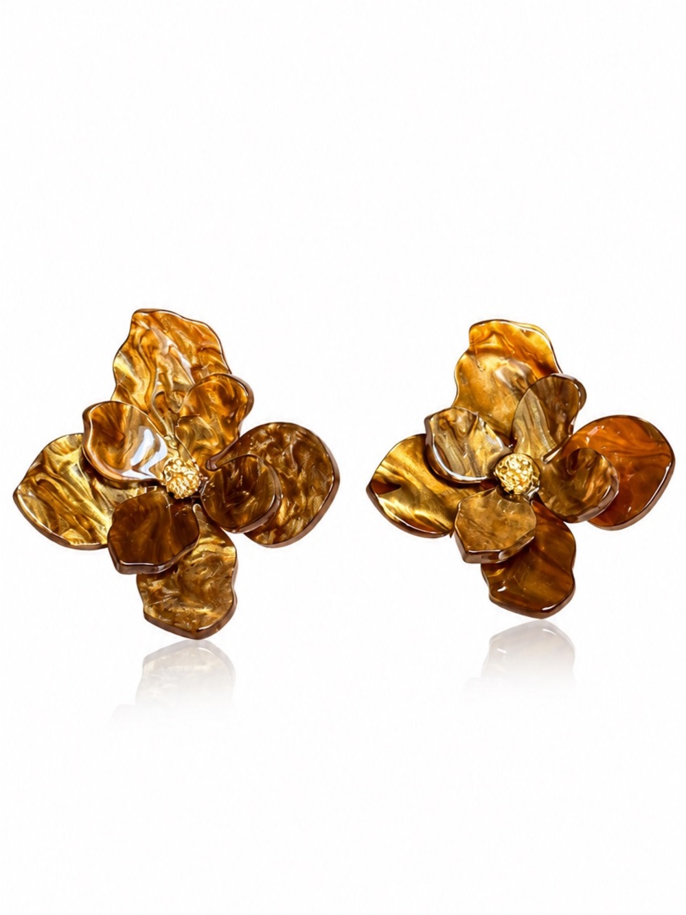 Gold Flower Statement Earrings for Women